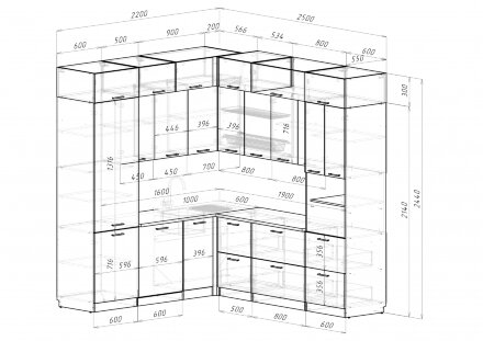 Кухонный гарнитур Асая гранд прайм, 220х250 см 